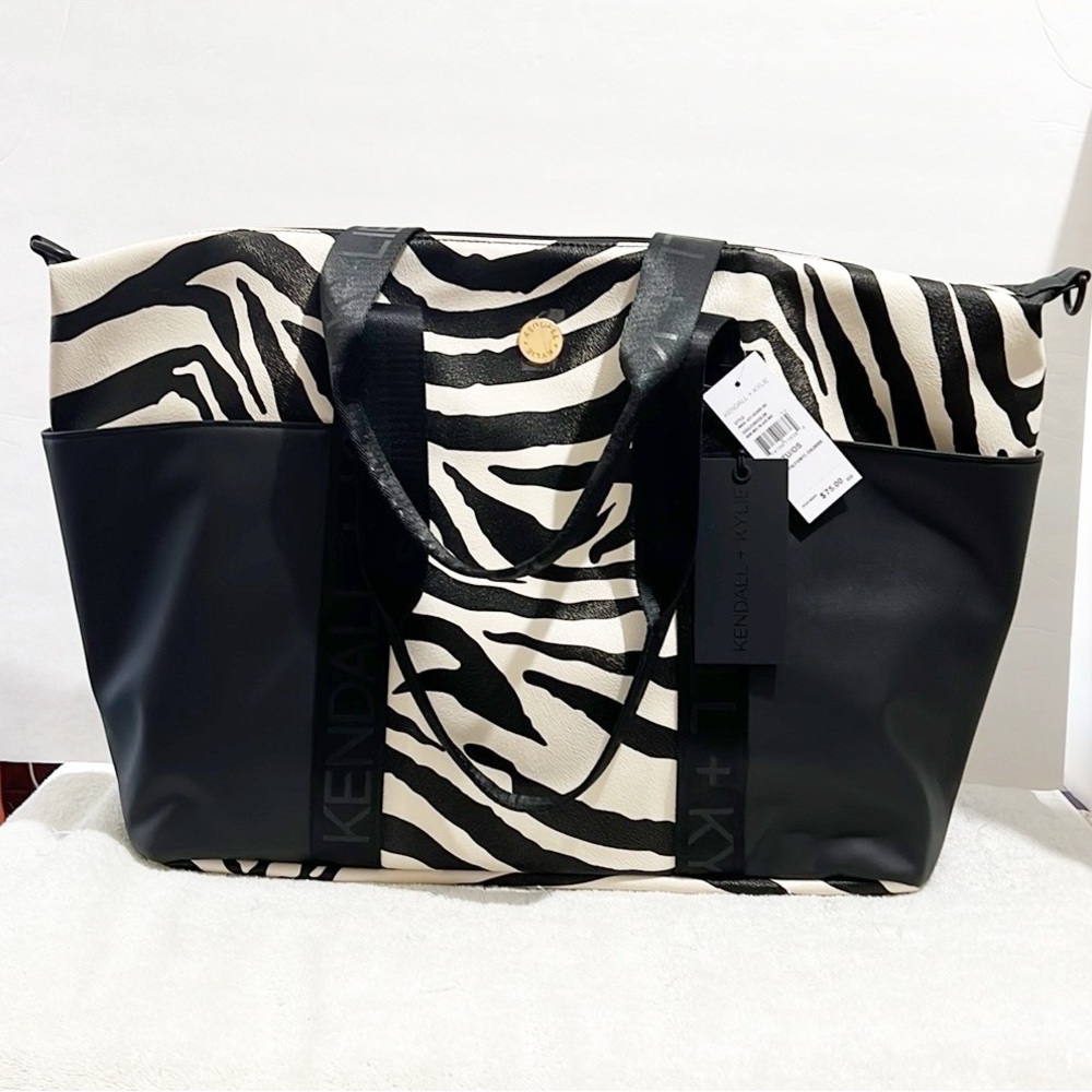NWT! Kendall & Kylie Zebra Print Faux Leather Large Tote Bag Travel Career Work